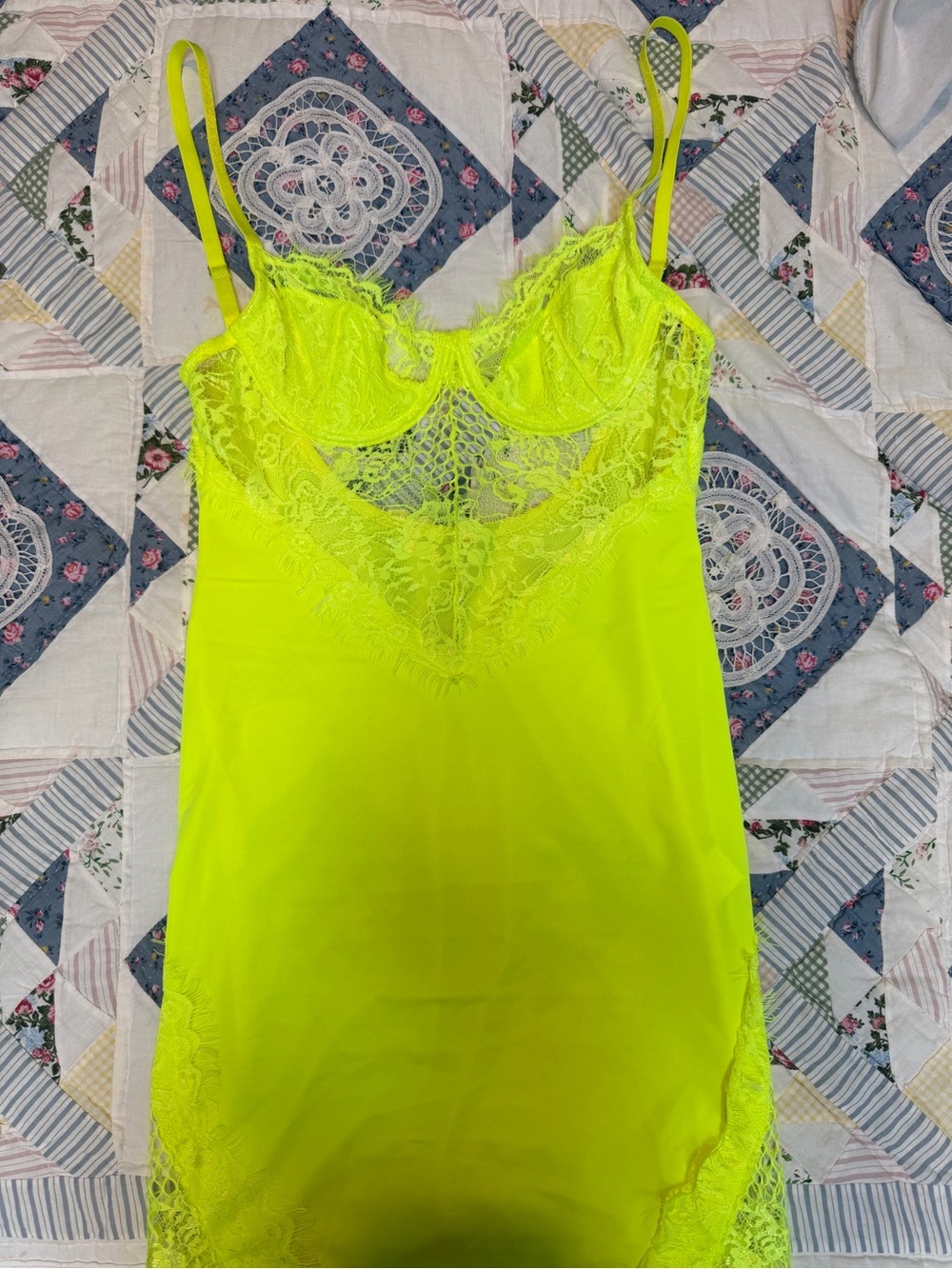 Neon Yellow Lace Slip Dress - Women Intimates & Sleepwear